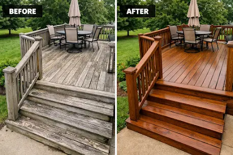 deck refinishing before and after from Reliable Handyman Services